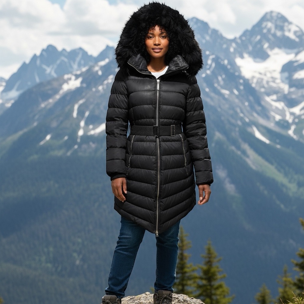 Burberry London Black Belted Down Puffer Coat w/ Removable Faux Fur Hood – XL - Picture 7 of 15